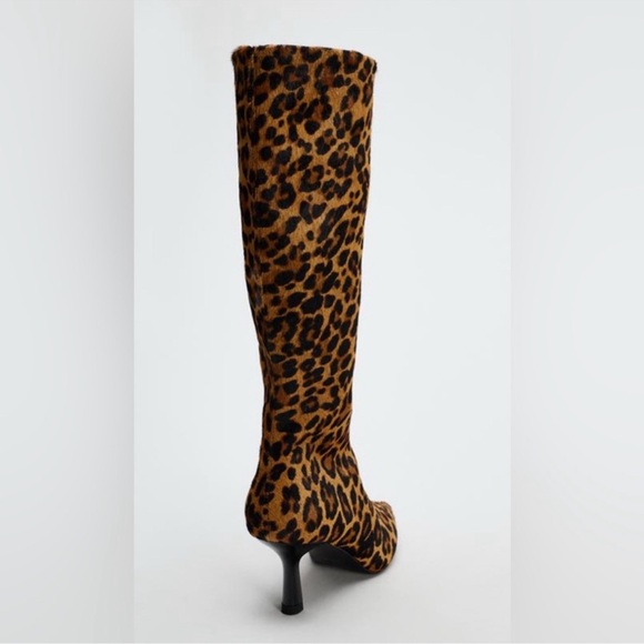 ZARA ANIMAL PRINT HEELED 100% LEATHER BOOTS - Picture 4 of 8